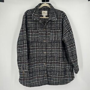 Bob Timberlake Women's Shirt Jacket Size XL Black Plaid Wool Blend Yellowstone